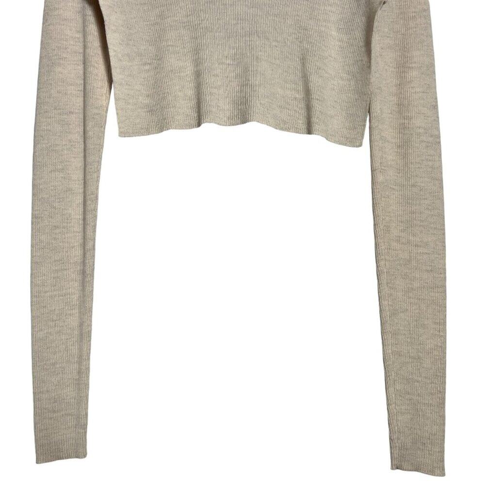 TIBI Merino Wool Cropped Sweater Womens M Cream Beige High Low Crew Neck - Picture 6 of 10